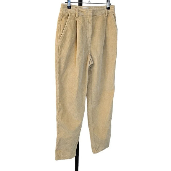 Aritzia Wilfred  Free Lennox Pant Corduroy Size 4 High Rise Tan Pleated - Picture 3 of 8